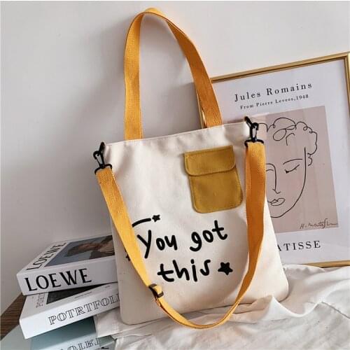Large-capacity Canvas Womens Bag Letter Printing Hit Color Shoulder Bag Literary Simple Portable Crossbody Bags for Women 2021