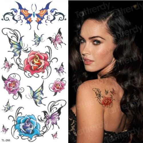 Flower Rose Waterproof Temporary Tattoo Sticker for Girls Kids Body Art Women New Design Water Transfer Fake Tatoo on the Body
