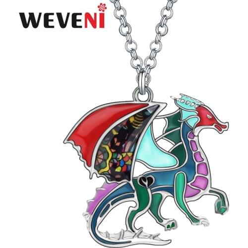 WEVENI Enamel Alloy Floral Dinosaur Dragon Necklace Cute Animal Pendant Jewelry For Women Kids Classic Gift Charms Accessories