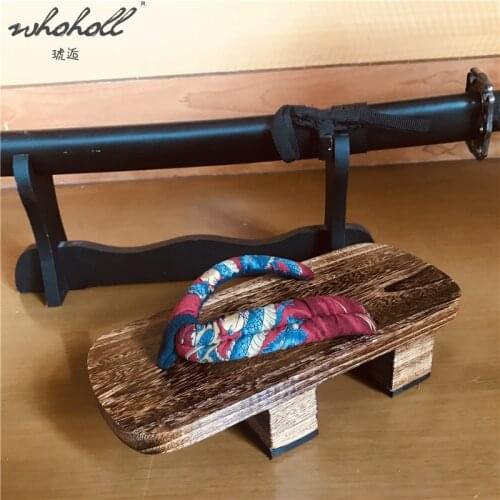 WHOHOLL Geta Japanese Wooden Slippers Man Women Unisex Clogs Summer Flip-flops Sandals Animation Cosplay Shoes