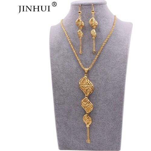Jewelry sets African gold color for women bridal Indian Ethiopia necklace earrings set wedding jewellery Dubai wife gifts set