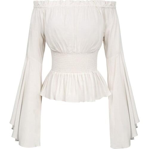 Womens Renaissance Gothic Blouse Bell Sleeves Ruffles Off Shoulder Vintage Top Medieval Victorian Cosplay Costume Pirate Shirt