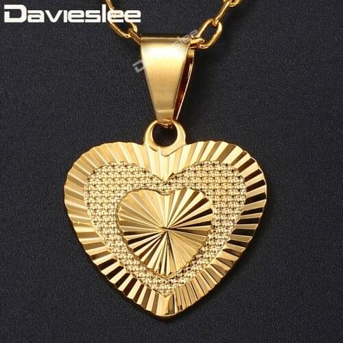 Davieslee Womens Pendant Necklaces Gold Heart Shaped Swirl Coin Pendant Chinese Dragon Pattern Woman New Jewelry DGPM22A