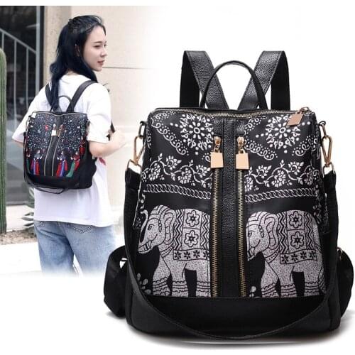 New ethnic auspicious elephant backpack womens bag cloth Korean painted travel backpack dual-purpose shoulder bag