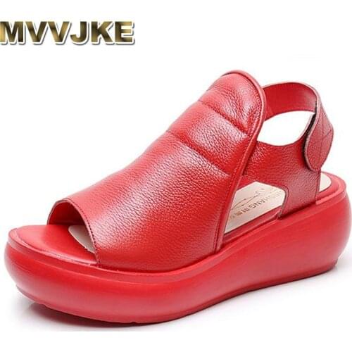 MVVJKE Women Platform Sandals 2020 Summer Genuine Leather Handmade Shoes Women Summer Sandals Slip On Ladies Shoes Sandal