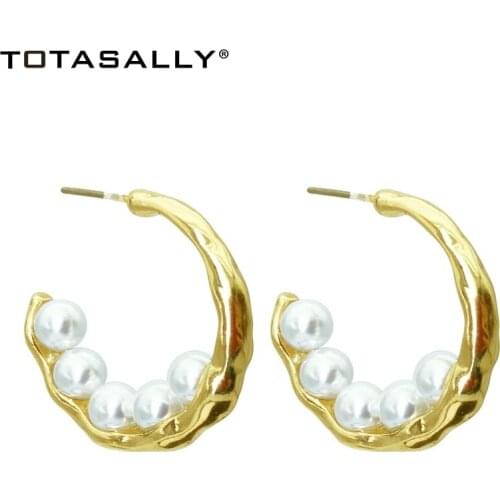 TOTASALLY INS Stylish Women Hoop Earrings Fashion Designer Imitation Stone & Pearl Big Earrings Za Ear Hoop Earrings Dropship