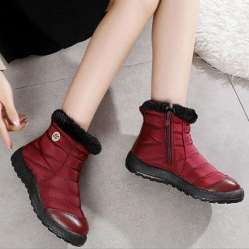 Women Warm Ankle Snow Boots Female Thick Soled Side Zipper Short Plush Footwear Ladies Winter Comfortable Shoes Plus Size 35-43