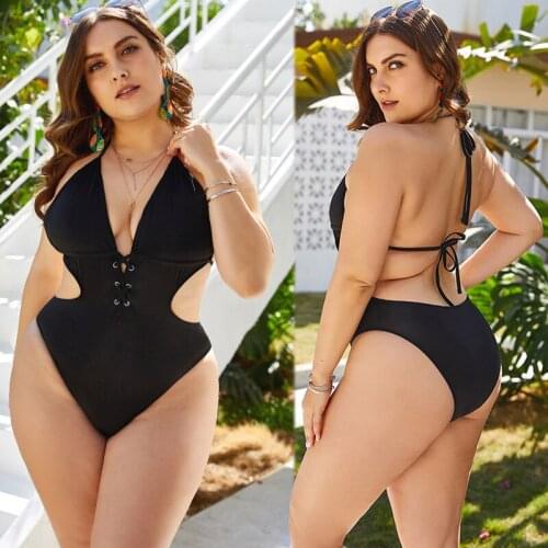 Sezy Swimwear One Piece Swimsuit V Neck Backless Swimming Suit for Women Plus Size S-5XL Bathing Suit HighWaist Big Size Black