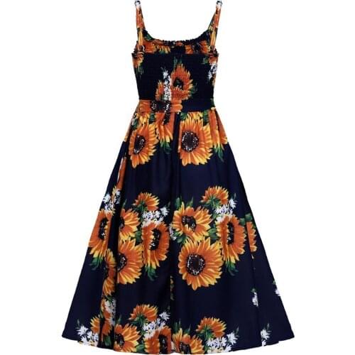 Dresses for Women 2021 Summer Fashion Floral Print Bohemia Style Strapless Sleeveless Sling A Line Beach Midi Dress Holiday