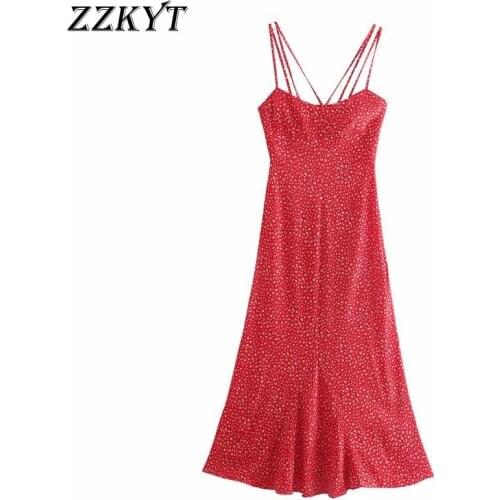 ZZKYT 2021 Women Summer Vintage Sexy Floral Print Midi Dress Fashion Square Collar Backless Tin Straps Female Slim Party Dresses