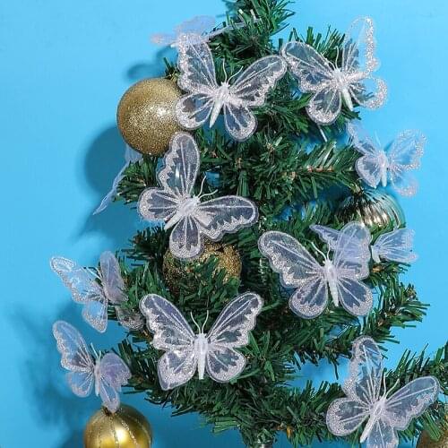 12PCS Xmas Tree Butterfly Clip Christmas Tree Pendant Butterfly Clip New Year Ornament Xmas Tree Decorations