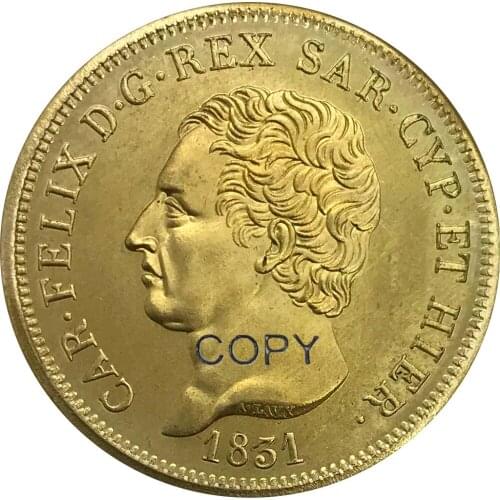 1831 Italy Kingdom of Sardinia 80 Lire Carlo Felice Gold coin Brass Collectibles Copy Coin
