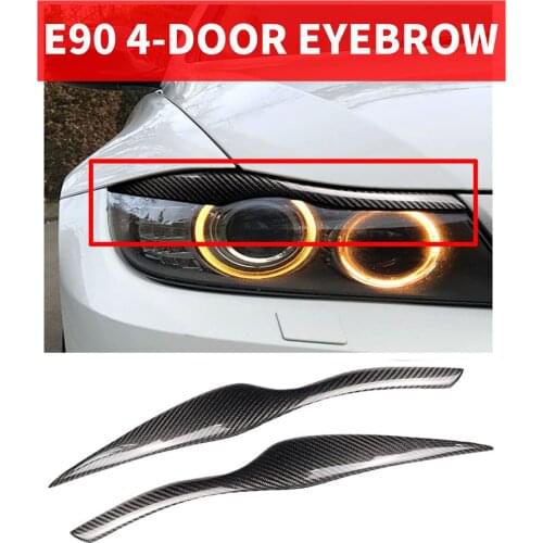 2PCS Car Styling Real Carbon Fiber Headlight Eyebrow Eyelids For BMW E90 E91 328i 335i M3 4 Door Trim Cover Sticker 2005 - 2011