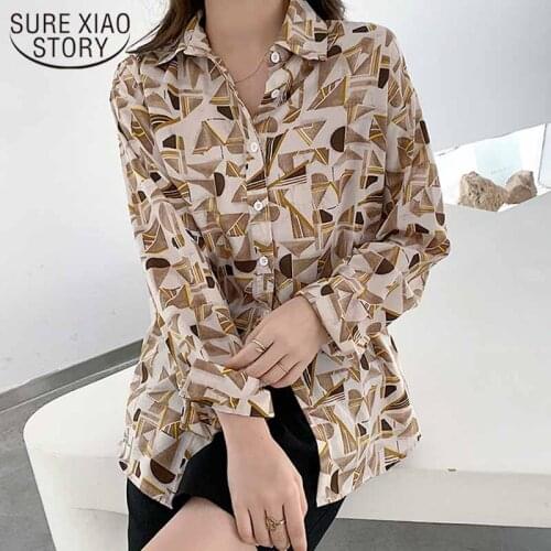 2021 Spring Autumn Shirt Women Fashion Printed Plus Size Loose Blouse Straight Long Sleeve Casual Lapel Cardigan Tops 12572