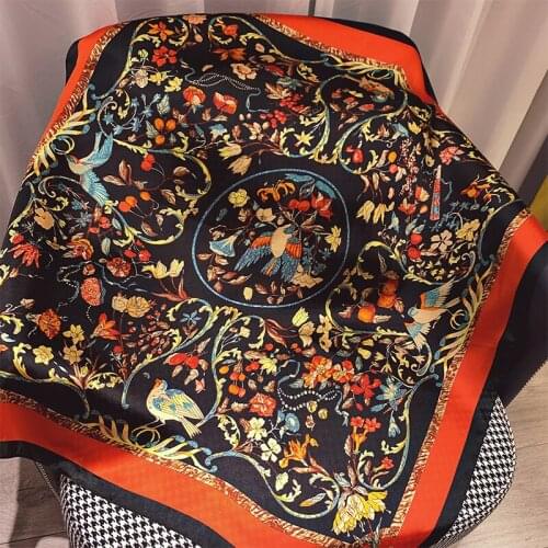 2021 Female Print Kerchief Fashion 90X90CM Square Bandana Popular Silk Scarf New Summer Sunscreen High-Grade Satin Beach Shawl