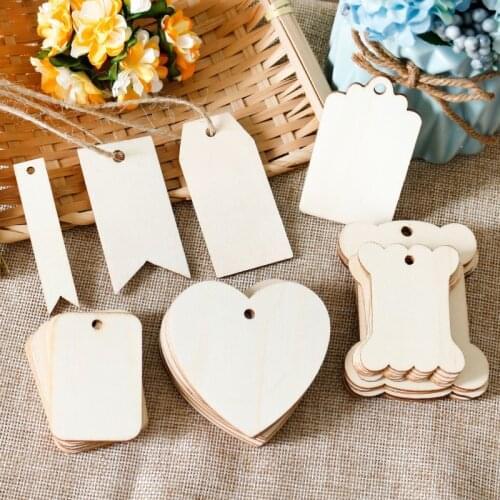 25/50pcs Unfinished Nature Wood Gift Tags Blank Heart Rectangle Hanging Tags Wedding Party DIY Decoration Ornament Labels