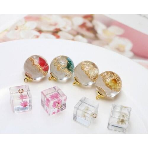 4pcs Korean style transparent glass ball Earrings For Women Girls inlaid with eternal flower leaf pendant jewelry accessories