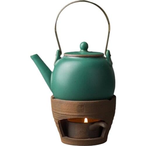 Antique Pottery Teapot Set Chinese Kung Fu Tiliang Pot Ceramic Tea Pot With Heating Base Set Japanese Pottery Teapot Tea Set
