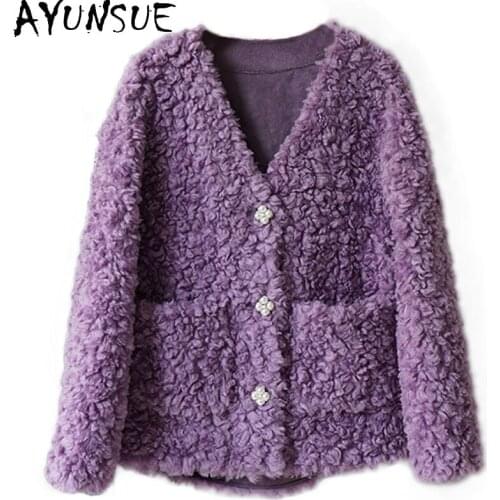 AYUNSUE 100% Real Sheep Shearling Coat Female Winter 2021 Short Light Thin Fur Coats Women Wool Jackets Jaqueta Feminina Gxy211
