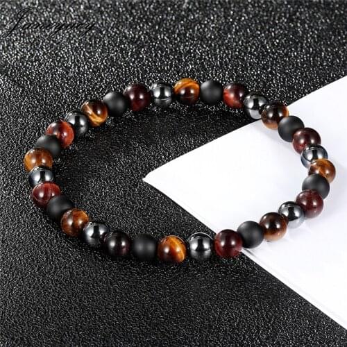 Janeyacy 6MM Natural Stone Striped Bead Bracelet Women Black Curse Beads Bracelet Men Bracelet Elastic Bracelet Hombres Pulseras
