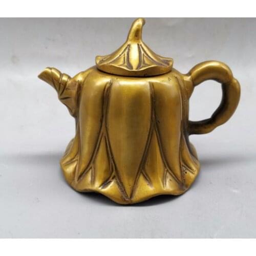 China brass Lotus leaf teapot crafts statue