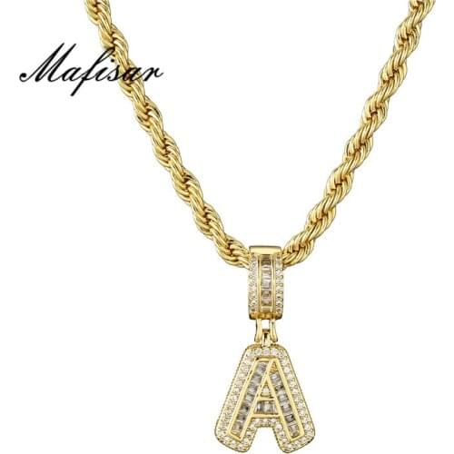 Mafisar Hot Sale Punk Style Initial Letter Necklace Gold Color 3mm Stainless Steel Rope Chain Necklace T Shape CZ Jewelry Gift