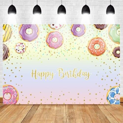 Mehofoto Happy Birthday Theme Party Photo Background Sweet Donut Backdrop for Children Dessert Shop Banner Decoration Background