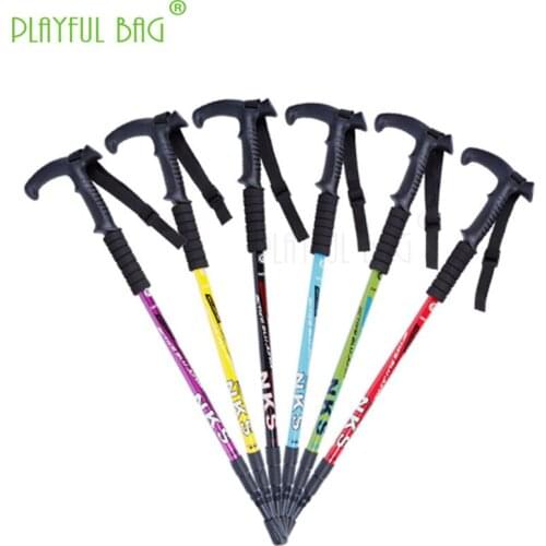 Outdoor sports 6061 crooked hiking rod Interior lock shock absorber mountaineering rod painting polishing dazzling design ZK21