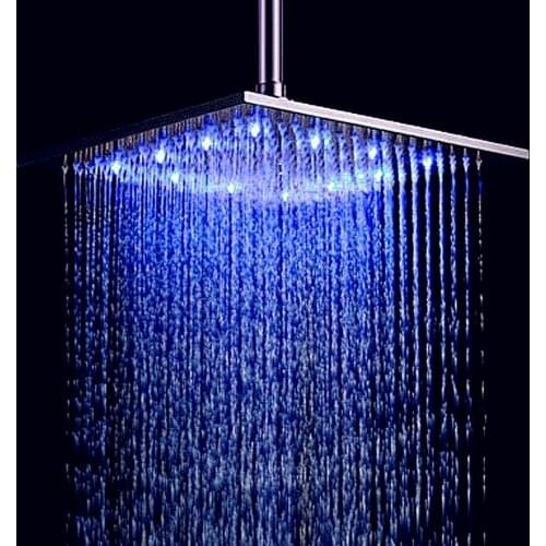Modern 16 Inch 40x40cm LED Stainless Steel Rain Shower Head Brushed Nickel Free Shipping