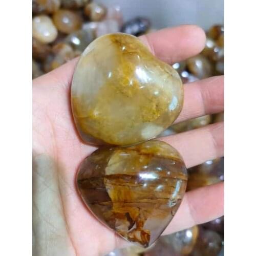 1PC Natural Crystal Yellow Flower Crystal Heart Shape Energy Healing Stone Home Aquarium Energy Stone