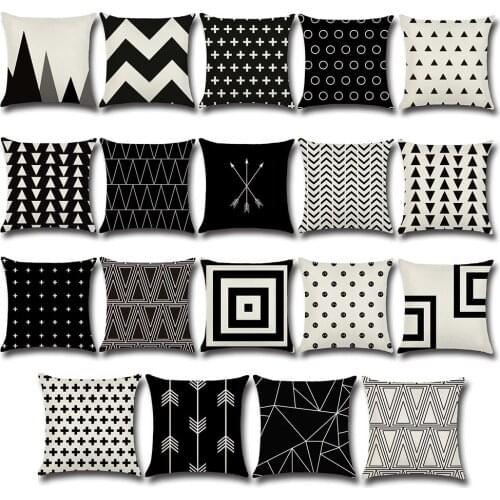Black and White Pillow Decorative Geometric Cushion Covers Pillowcase for Sofa Polyester 45*45 Throw Pillow Covers Pillowslip