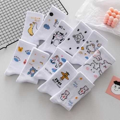 Cartoon socks funny strawberry cow white meias cute kawaii winter slouch calcetines women designer cotton korean style socken