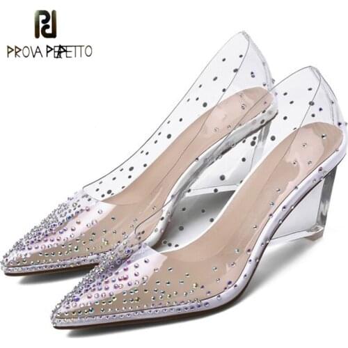 Autumn New Transparent Triangle Shaped High Heels Fashion Rhinestone Super Beautiful Pointed Shallow Mouth High Heel Shoes