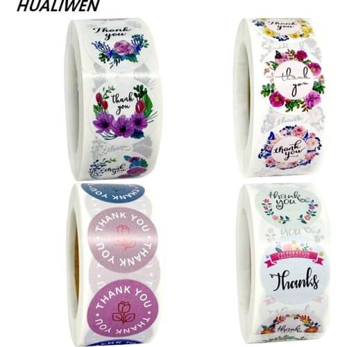 New thank you sticker self adhesive flower label roll up sticker thank you for sealing envelope wedding decoration