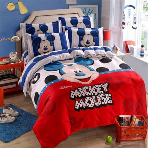 Red Blue Mickey Mouse Quilt Duvet Covers Full Size Bedding Set for Kids Room Childrens Bed Linens Queen Bedspread Disney Print