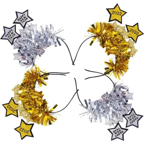 1pcs Gold Silver Happy New Year Headband Glitter Letters Christmas Eve Party Decor Photo Props Christmas Hair Hoop Accessories