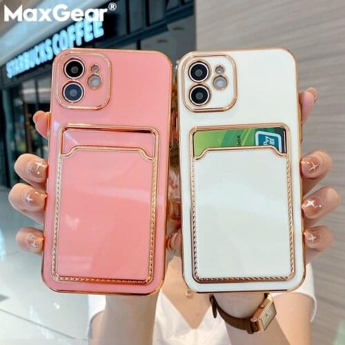 Luxury Card Holder Wallet Plating Square Case For iPhone 11 12 Pro Max XS X XR 7 8 Plus SE 2020 Electroplated Silicon Soft Cover