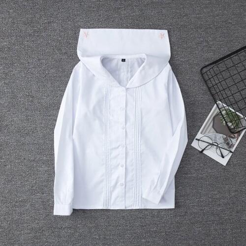 White Cotton Japanese Middle High Student School Dress For Girls JK Uniforms Sailors Suit Long Sleeve White Shirt Women Tops