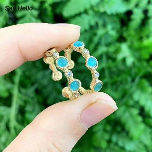 SAY HELLO Natural Stone Ear Clips Small Circle Earrings Skinny Boho Minimal Charming Earrings Ear Studs Femme Brincos K6141