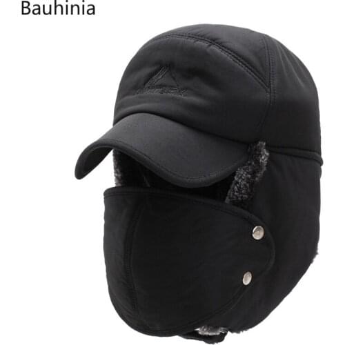 Bauhinia Trend Winter Velvet Thicken Couple Hat Men Women Winter Warm Snow Ski Bomber Hats Outdoor Cycling Ear Protection Caps