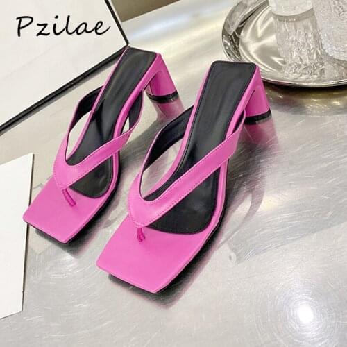 Pzilae Fashion 2020 summer women flip flops slippers trendy square toe beach ladies shoes bohemina female sandal slip on slides