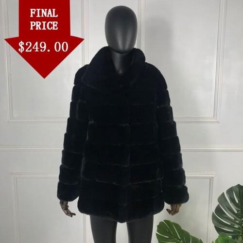 2020 new fashion rex rabbit fur coat full sleeves chinchilla color High Quality 100% Genuine Rex Rabbit Fur