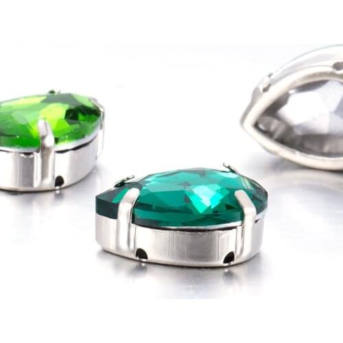 Green Crystal Stones Teardrop Sew On Rhinestones With Claw Pointback Glass Strass Loose Rhinestones DIY Garment Accessories