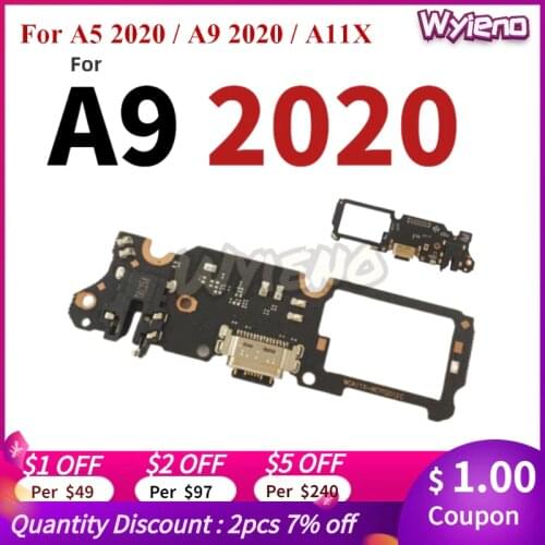 Wyieno For Oppo A5 A9 2020 A11x USB Dock Charger Port Charging Flex Cable Microphone MIC Board Headphone Audio Jack Plug