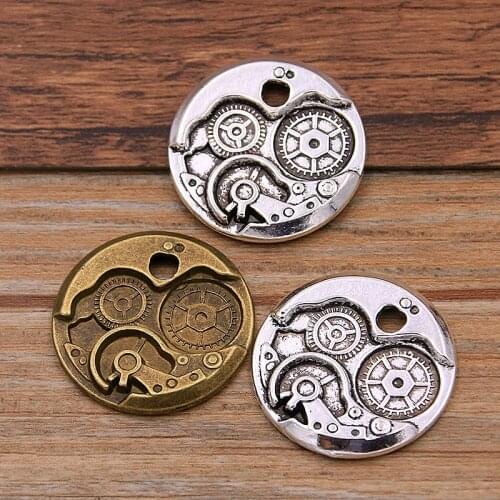 6PCS 24*24mm 2 Color Vintage Metal Zinc Alloy Round Steampunk Clock Charms For DIY Necklace Bracelet Jewelry Making Findings
