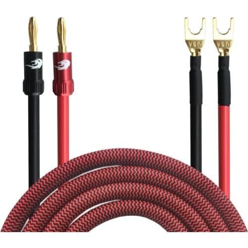 High-Fidelity Speaker Cable with Banana Plug to Spade Plug for Home Theater Amplifier Audio Cable Gold Plated OFC