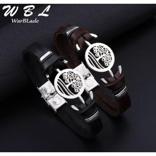 WBL Vintage Tree of Life Bracelet Bangles stainless steel Leather Bracelet For Women Men Wristband Charm Jewelry 2019 New