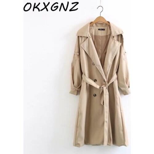 2019 Autumn New Women Casual Long Trench Coat Female Doube Breasted Trench Sashes England Style Turn-down Collar Outerwear R907