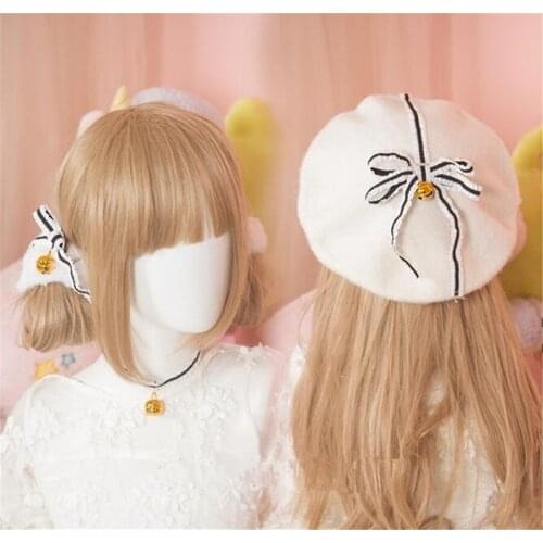 Sweet Winter Women Lolita White Beret Gothic Wool Beret Hat With Bell Bow B1559