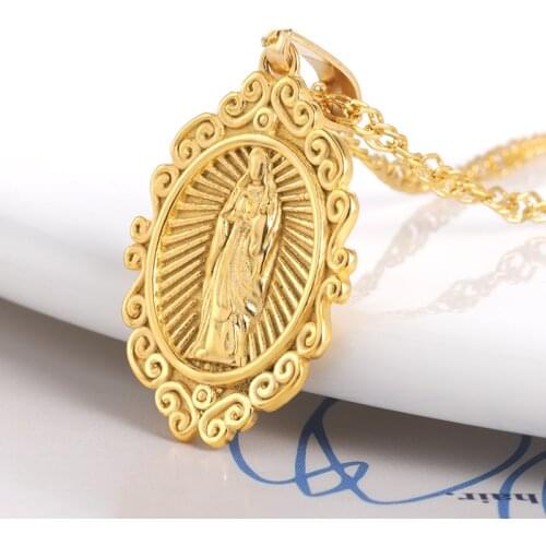 Religion Holy Virgin Mary Pendant Necklaces Dainty Christian Gold Color Charm Necklaces For Women Collier Holiday Gifts